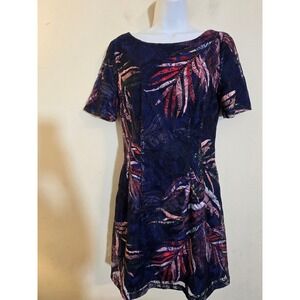 Mark & James Badgley Mischka Navy Blue Tropical Lace V-Back Cocktail Dress 8